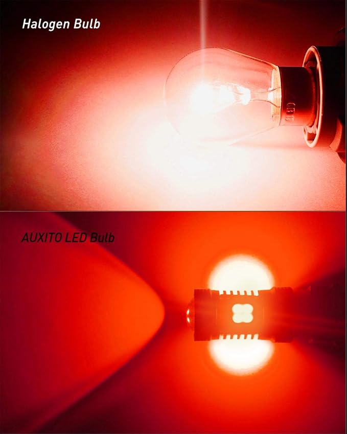 AUXITO Red 3157 Brake Light Bulbs, Ultra Bright 3056 3057 3156 4157 LED Bulbs with 14-SMD 3030 Chipsets for Reverse Backup Turn Signal Brake Lights High Mount Stop Lights Tail Lights, Pack of 2