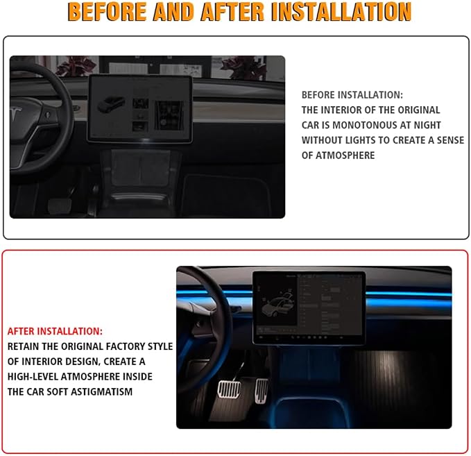 Tlyard Center Console LED Strip Lights for Tesla Model 3 2017-2023, Plug-and-Play, Ambient Light with Human Sensor, Center Console Dashboard Inside Car Lighting Decorations