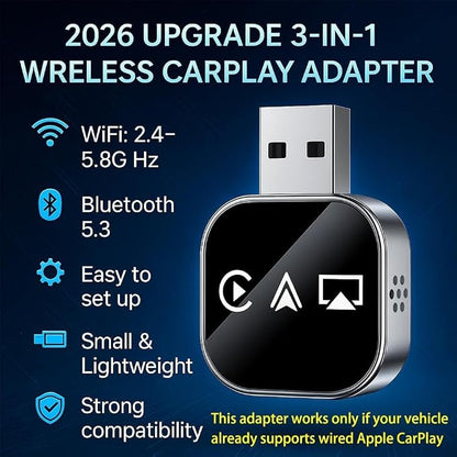 Wireless Carplay & Android Auto Adapter, Plug and Play, Compatible with Multiple Car Models (Silver)