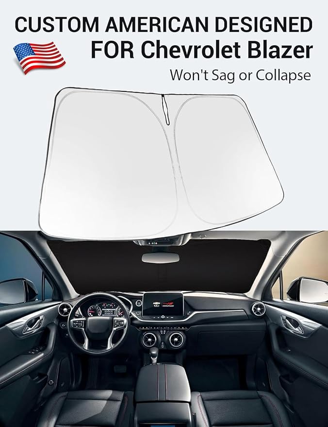 Proadsy Windshield Sun Shade for Chevrolet Blazer 2019–2025 2026 Foldable Front Sunshade Protector Sun Visor Blocks UV Rays Keep Car Cooler