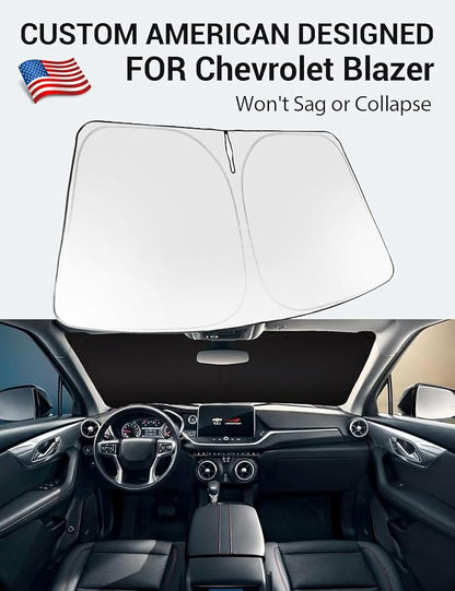 Proadsy Windshield Sun Shade for Chevrolet Blazer 2019–2025 2026 Foldable Front Sunshade Protector Sun Visor Blocks UV Rays Keep Car Cooler