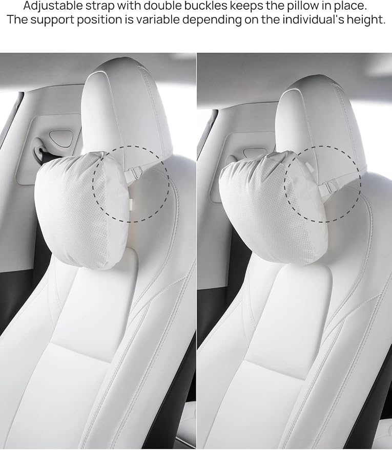 TPARTS Leather Headrest Neck Pillow for All Tesla Model Y/X/3/S(Includes Model Y Juniper 2026 2025 & Model 3 Highland 2024-2026) Accessories, Car Neck Pillow for Traveling (1pc White)
