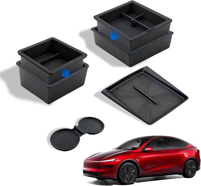 for Tesla Model Y 2025 2026 Juniper & Model 3 2024 Highland Center Console Organizer [Double Layer Space, Slide Smoothly (Model 3&y, 4P)