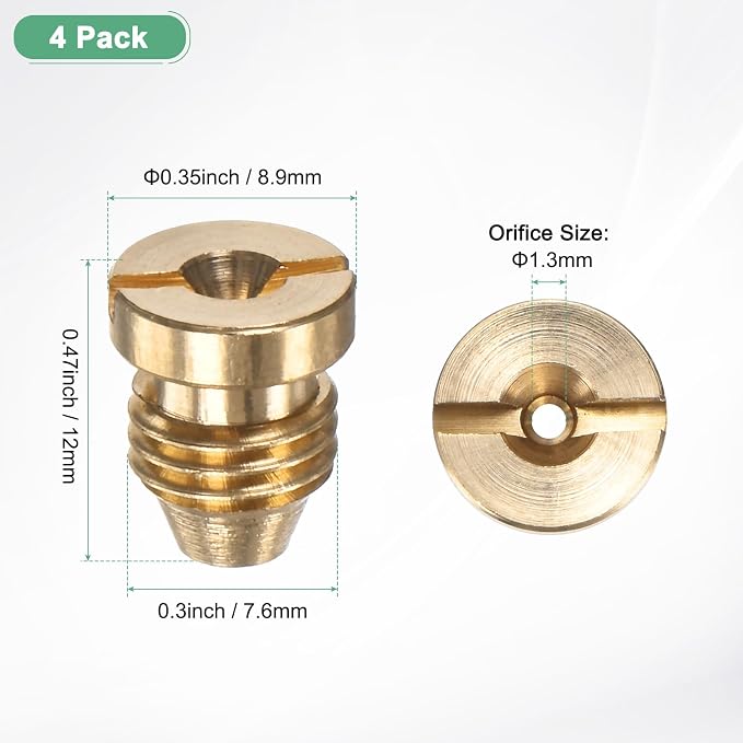 M METERXITY 4-Pack Foam Cannon Orifice Nozzle, 1.3mm Brass Universal Thread Tips for Snow Foam Lance/Garden Hose/Kitchen Cleaners, Sprayer Connector Replacement Nozzles