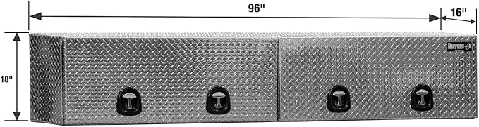 Buyers Products 1701770 Topsider Truck Tool Box, 18x16x96 Inch Diamond Tread Aluminum, Dual Flip-Up Doors, Locking Compression Latches, Weather Resistant, No-Drill Mount, Made in USA