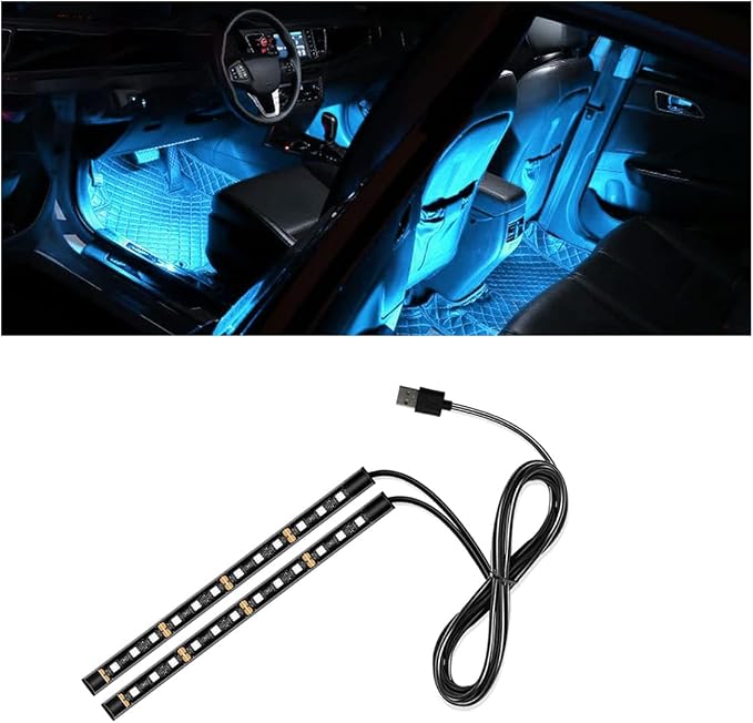 Universal Car LED Strip Light, USB Port Auto Interior Decorative Lamp, 12V Under Dash Ambient Night Light, 24 LEDs RGB Neon Interior Atmosphere Lights, LED Ambient Lights for Car SUV (Ice Blue, USB)
