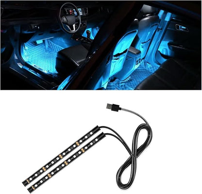 Universal Car LED Strip Light, USB Port Auto Interior Decorative Lamp, 12V Under Dash Ambient Night Light, 24 LEDs RGB Neon Interior Atmosphere Lights, LED Ambient Lights for Car SUV (Ice Blue, USB)