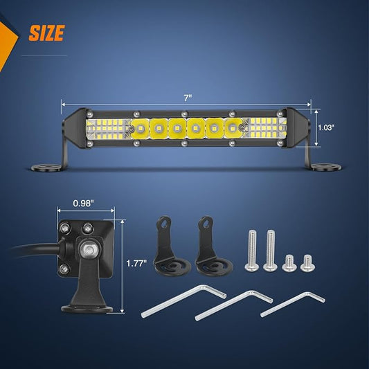 Nilight Slim LED Light Bar 2Pcs 7 Inch 16LED Single Row Spot Flood Combo Fog Driving Work Lighting Roof Bumper Lamp Offroad for 4x4 Trucks SUV ATV UTV