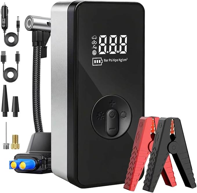 Jump Starter with Air Compressor,14.8V 8000A Peak Portable Car Battery Jump Starter Jump Box,150PSI Car Air Pump Tire Inflator Battery Charger with LED Light, LCD Display