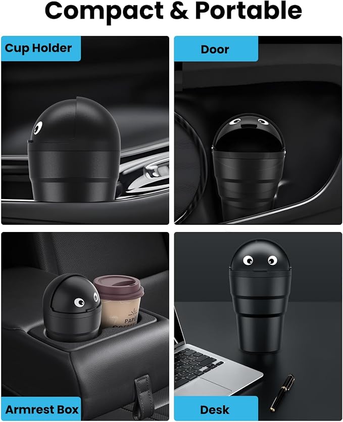 Mini Car Trash Can Cupholder with Lid for Women Cute Looking, 520ML Small Car Garbage Can for Cup Holder Side Door Storage Solid Liquid Waste Without Leakage