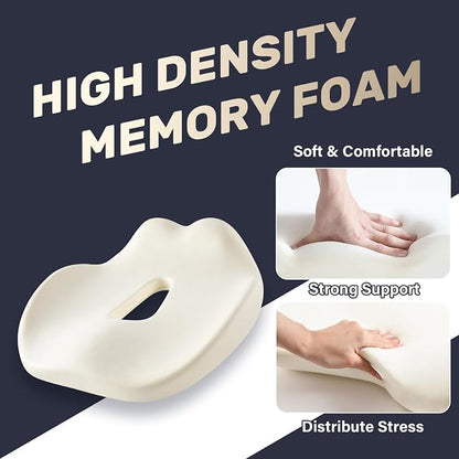 Coverado Seat Cushion Pillow for Car Office Chair, Ergonomic Memory Foam Desk Chair Cushion Back Support Pillow, Sciatica & Back & Tailbone Pain Relief Cushion