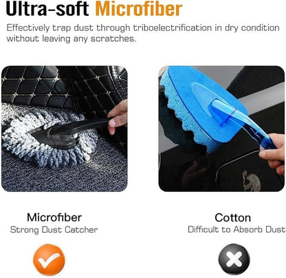 Car Duster, 2 Pack Super Soft Microfiber Dash Duster Detail Brush Set Interior Exterior Cleaning Dusting and Washing Tool for Cars, Trucks, SUVs & RV - Gray