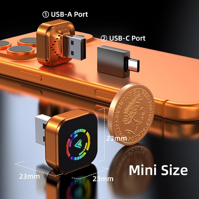 2026 Wireless CarPlay Adapter for iPhone No Audio Lag Auto-Connect Plug and Play Convert Factory Wired to Wireless CarPlay Bluetooth 5.2 and 2.4GHz&5.8GHz Wi-Fi Includes USB and Type C (Orange)