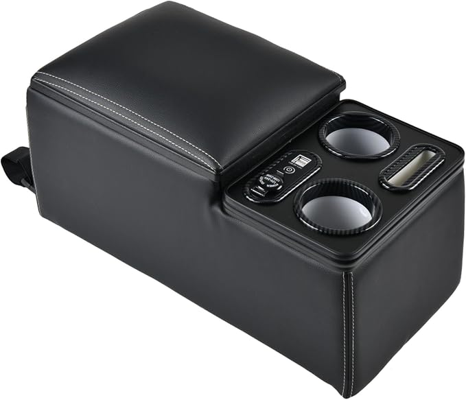 Coverado Car Center Console, Universal Rear Bench Seat Console, Back Seat Car Organizer, Automotive Center Console with Cup Holder & Phone Holder, Central Armrest Box (Update, Black)