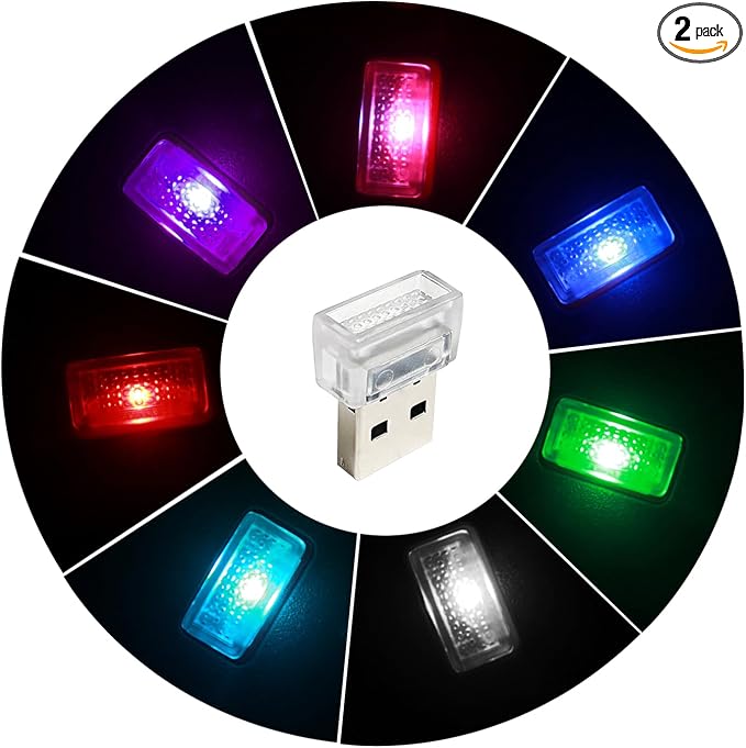 2 Pcs USB LED Car Interior Atmosphere Lamp, Night Light Led Decoration Light Ambient Lighting Kit Interior LED Lights, Portable Vehicle Ambient Lighting Kit for All Car Interior Accessories (Multi)
