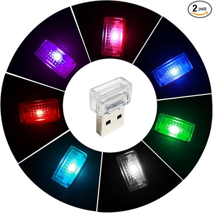 2 Pcs USB LED Car Interior Atmosphere Lamp, Night Light Led Decoration Light Ambient Lighting Kit Interior LED Lights, Portable Vehicle Ambient Lighting Kit for All Car Interior Accessories (Multi)