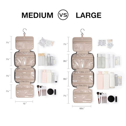 BAGSMART Toiletry Bag Travel Bag with Hanging Hook, Water-resistant Makeup Cosmetic Bag Travel Organizer for Accessories, Shampoo, Full-size Container, Toiletries (Beige Ditsy Floral, Large)