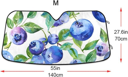 Blueberry Blue Fruits Watercolor Windshield Sunshade Car Sun Shade Blocks UV Rays Visor Protector Accordion Folding Sun Reflector Auto Sunshade for Truck SUV