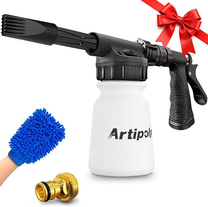 ARTIPOLY Car Wash Foam Gun + Microfiber Wash Mitt - Car Foam Sprayer - Foam Cannon for Hose - Spray Foam Gun Cleaner - Snow Foam Blaster for Cars, Boats, RVs, Foam Cannon Connects to Any Garden Hose