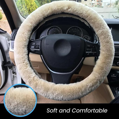 Andalus Brands Luxury Fluffy Car Steering Wheel Covers – Genuine Merino Sheepskin, Soft Fuzzy Car Steering Wheel Cover for Women, Universal 14.5-15" Size, Plush Fur Cute Auto Accessories, Pearl
