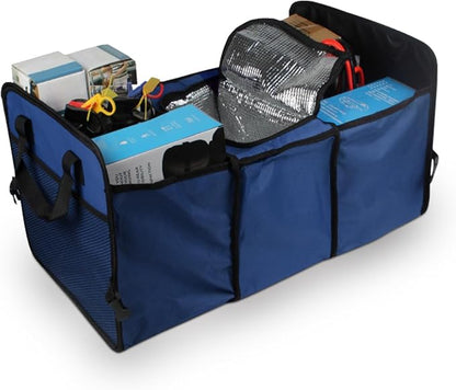 Car Trunk Organizer, Oxford Fabric Waterproof & Anti-Slip Vehicle Storage Box with Leak Proof & Insulated Cooler Bag, Large Capacity Foldable Auto Storage Box for Car, SUV, Truck (Blue)