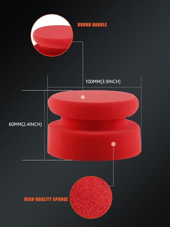 SPTA Tire Shine Applicator, 6Pcs Foam Applicator Pads, Round Shape Side Pressing Hand Polishing Sponge Pads Kit Tire Shine Applicator Pad Tire Dressing Applicator Pad for Applying Tire Shine
