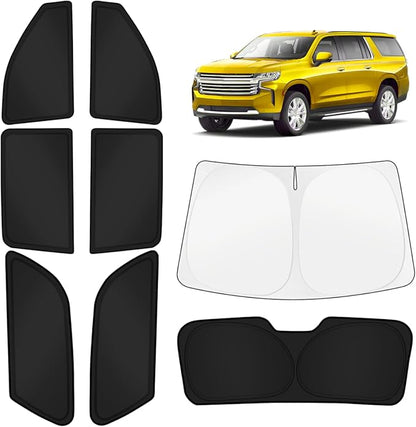 KUST Car Window Shades for Chevy Suburban/GMC Yukon XL 2021-2025 2026 Windshield Sun Shade Side Window Cover UV Block Privacy Protection Accessories for Camping Blackout Rear Back Full Set 8PCS