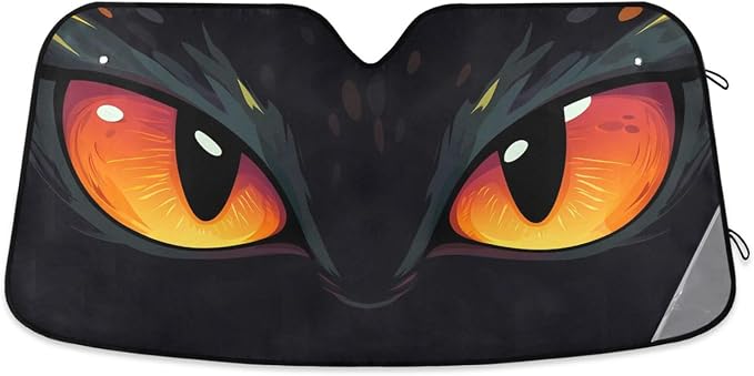 Windshield Sun Shade Red Evil Cat Eyes Front Window Block UV Shades Visor Reflective Retractable for Car SUV Trucks