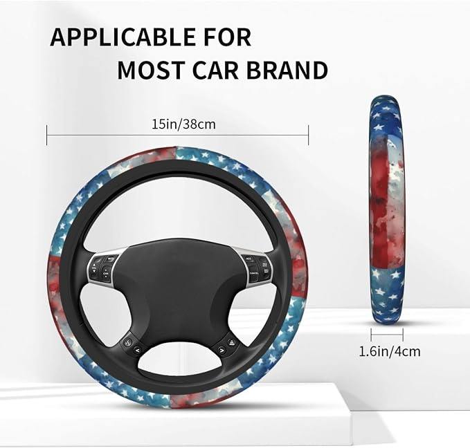 4th of July Flag Steering Wheel Covers Non Slip Neoprene Universal 15 Inch Steering Wheel Protector Car Cover for Men Women