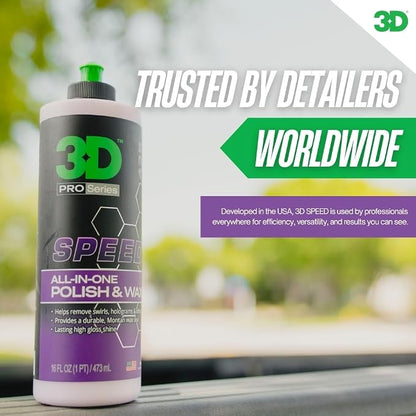 3D Speed All-In-One Polish & Wax – Scratch & Swirl Remover, Clear Coat Safe Paint Sealant – High Gloss Finish, Easy Application – 8oz – Made in USA