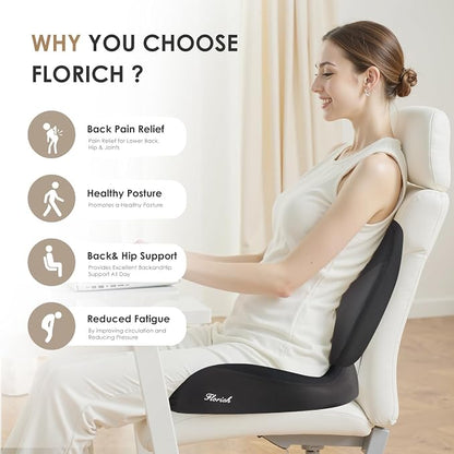 FLORICH Upgraded Ergonomic Memory Foam Car Seat Cushion with Lumbar Support, Non-Slip, Washable Driving Seat Cushion for Back & Sciatica Pain Relief, Large Car Seat Cushion Driver, Office-Black