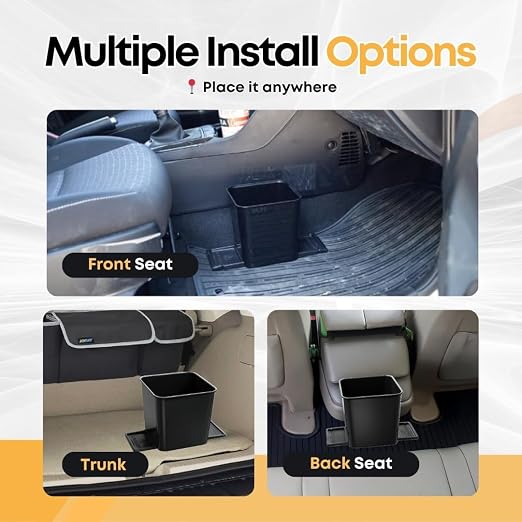 Car Trash Can with Stability Wings – Leakproof Portable Garbage Bin for Fabric & Rubber Mats – Compact Durable Plastic Auto Organizer for Cars, SUVs, Trucks (Black, Small)