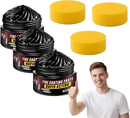 Premium Tire Coating & Trim Restorer: Bring Back the Original Deep Black Shine to Rubber and Plastic, Tire Coating Paste Rapid Acting, Tire Ceramic Coating Paste, with Sponge (3pcs)