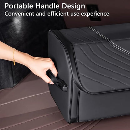 TOPABYTE Car Trunk Organizer with Lid and Sturdy Handle Foldable Durable Premium Leather Storage Box Cargo for BMW SUV Sedan Truck, Black, Small