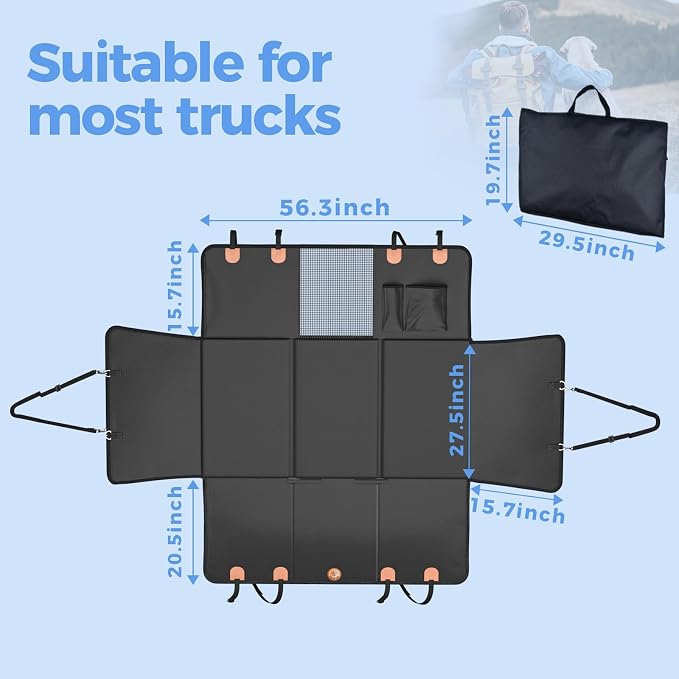 MYJAQI Back Seat Extender for Dogs, Hard Bottom Dog Car Seat Cover for Truck Back Seat, Dog Hammock for Car, Upgraded PU Leather Material, Larger Space, Holds 400lbs