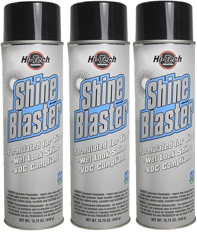HI-TECH Shine Blaster II Tire Shine Spray – 3-Pack, Wet Look, No-Wipe, High-Gloss, Long-Lasting Tire Protection – Made in USA