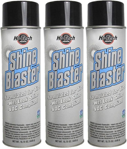 HI-TECH Shine Blaster II Tire Shine Spray – 3-Pack, Wet Look, No-Wipe, High-Gloss, Long-Lasting Tire Protection – Made in USA