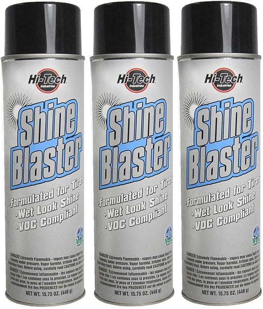 HI-TECH Shine Blaster II Tire Shine Spray – 3-Pack, Wet Look, No-Wipe, High-Gloss, Long-Lasting Tire Protection – Made in USA