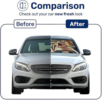GENANY Trex Windshield Sun Shade for Car SUV Truck (55x29 Inches), Dinosaur Sunshade, Protector Blocks UV, Car Accessories