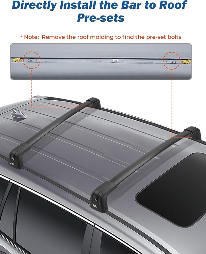 JOYTUTUS Roof Rack Cross Bars Compatible with Honda Pilot 2016-2022 Without Roof Side Rails, Lockable Aluminum Crossbars for Roof Racks Suitcases Kayaks Canoes Bikes Skis