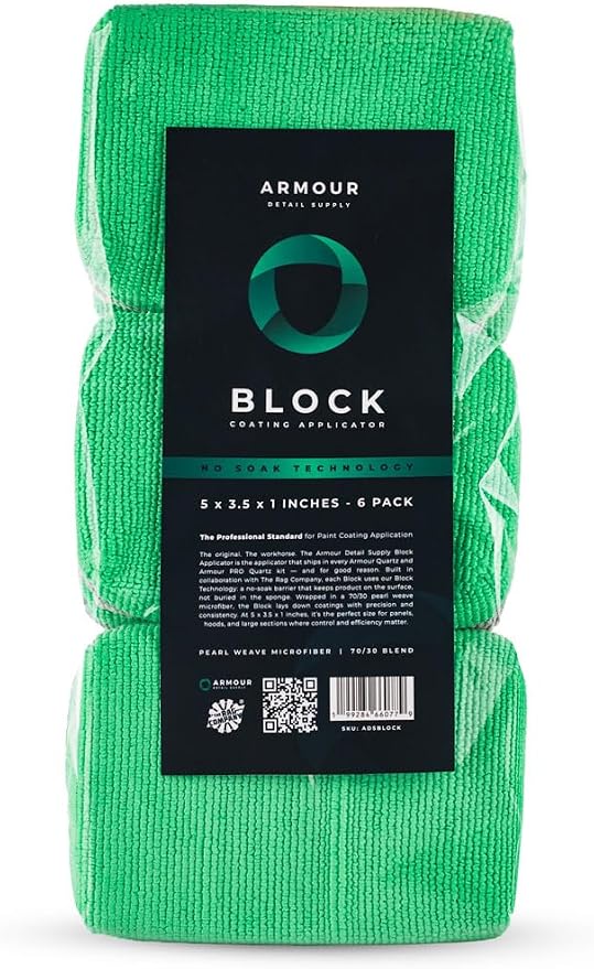 Armour Detail Supply - Block Coating Applicator - Premium Microfiber Suede Car Detailing Pads for Ceramic Coating, Graphene, Wax, and Sealant Application - 6 Pack