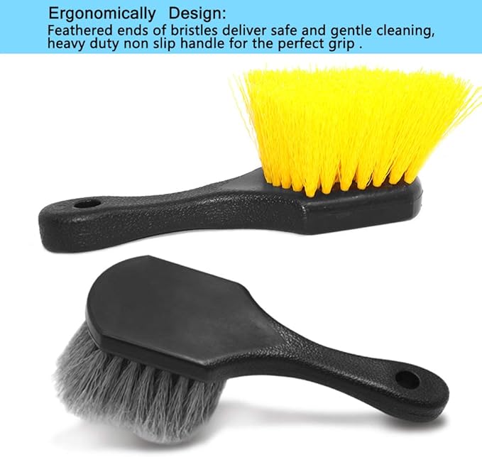 2 Set Wheel & Tire Brush Cleaner for Car, FineGood Wheel Brushes for Cleaning Wheels Auto Wheel Cleaning Brush Bristle Brush Cleaning Tools