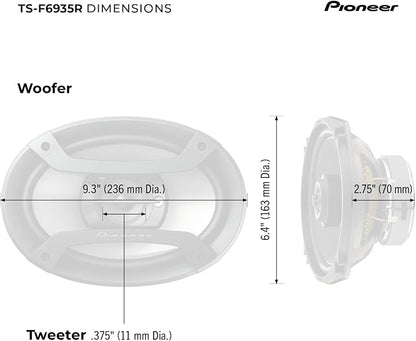 Pioneer TS-F6935R 3-Way Coaxial Car Audio Speakers - 6' x 9' Passive Car Speakers (Pair), 230 W Max Power, Black and Silver