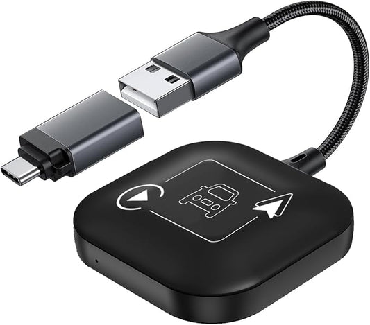 Wireless CarPlay & Android Auto Car Adapter 2 in 1 for Wired Cars - Faster Connection, Plug & Play - Fit for Apple iPhone iOS 10+ Android