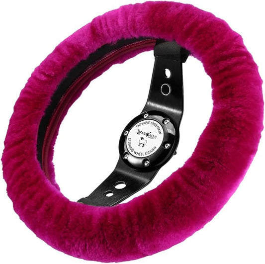 Andalus Brands Luxury Fluffy Car Steering Wheel Covers – Genuine Merino Sheepskin, Soft Fuzzy Car Steering Wheel Cover for Women, Universal 14.5-15" Size, Plush Fur Cute Auto Accessories, Hot Pink