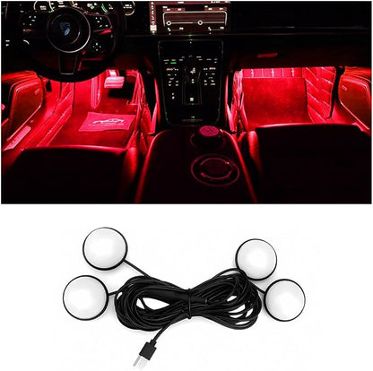 BESULEN Car Interior LED Lights, Automotive Ambient Neon Light Kit with USB Port, Car Accessories, Gifts for Men and Women, 4 in 1 Decoration Lights for Car, Garden, Home, Party（Red）