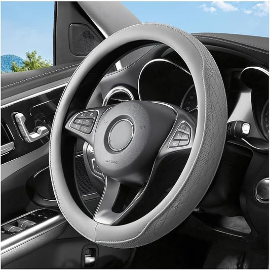 Zpana Car Steering Wheel Cover, 14.5-15" Breathable Soft Leather Vehicle Steering Wheel Protector with Anti-Slip Lining, Comfortable Auto Interior Decoration Accessories, Universal Fit (Gray)