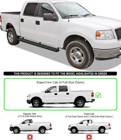 APS 5in Stainless Steel Black Running Boards Compatible with Ford F150 2004-2008 SuperCrew Cab (Exclude 04 Heritage Edition) (Nerf Bars Side Steps)