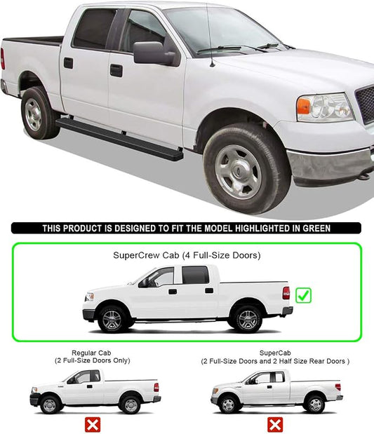 APS 5in Stainless Steel Black Running Boards Compatible with Ford F150 2004-2008 SuperCrew Cab (Exclude 04 Heritage Edition) (Nerf Bars Side Steps)
