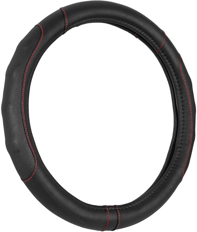 Motor Trend Ergonomic Steering Wheel Cover/Protector for Small Size Steering Wheels in Cars, SUVs, Boats (13.5-14.5") - Grip Drive Pro Comfort Grip (Black/Red Stitching)